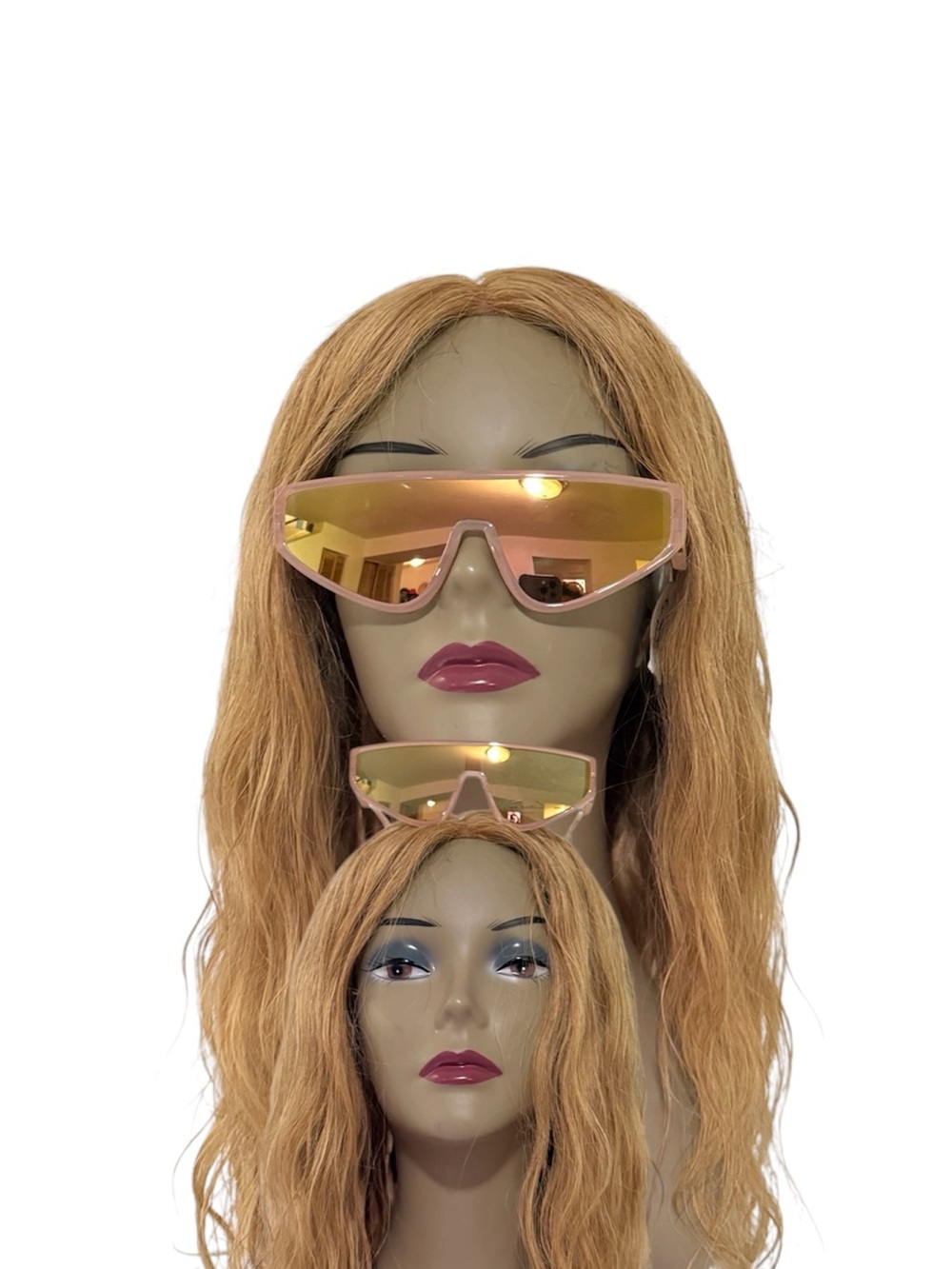 Women's Pink Shield Sunglasses with Gold Mirrored Lens